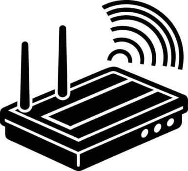 Wireless router silhouette with signal waves isolated on transparent background vector