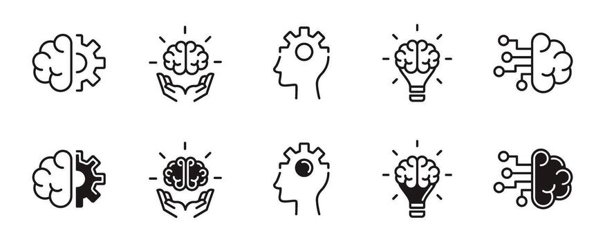 brainstorm icon line set cognition brain thinking creative idea intelligence signs outline illustration for web and app vector