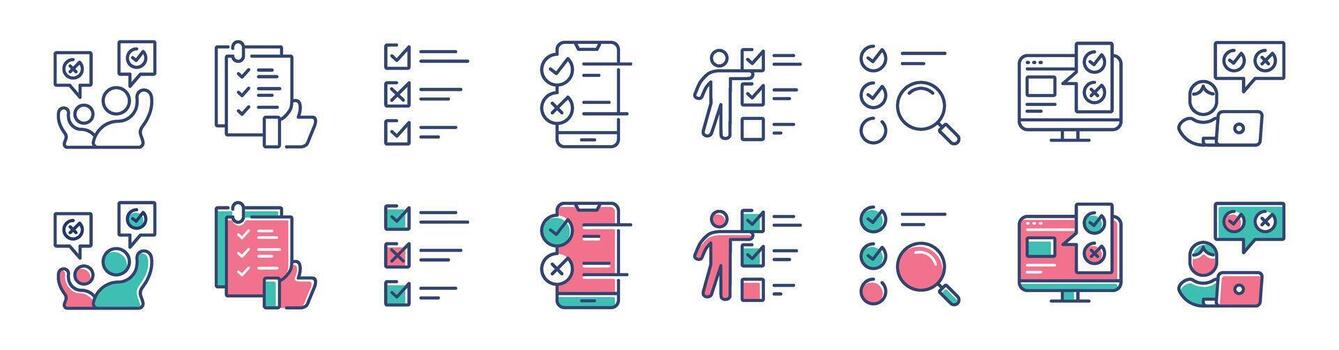 business questionnaire survey icon line set multiple option checklist opinion task feedback review test signs illustration vector