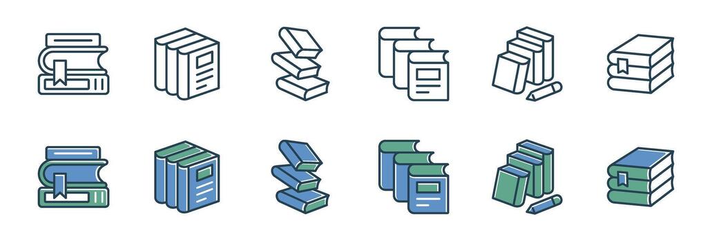 biblioteca libro apilar icono línea conjunto educación colegio estudiar pila de libro leer y aprender señales ilustración para web y aplicación vector