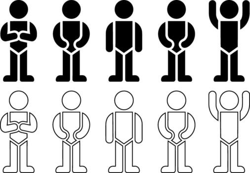 Simple pictogram of diverse people expressing different emotions and actions vector