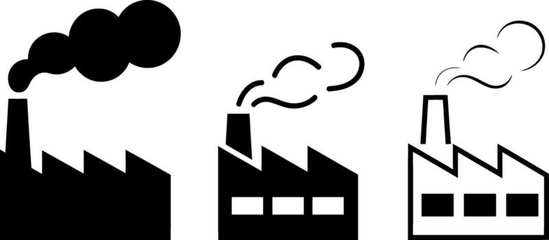 Three Factory Icons Representing Pollution Levels and Environmental Impact Concerns vector