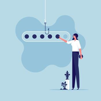 A password symbol on a hook, serving as a metaphor for a personal information stealing scam or hacking attempt vector