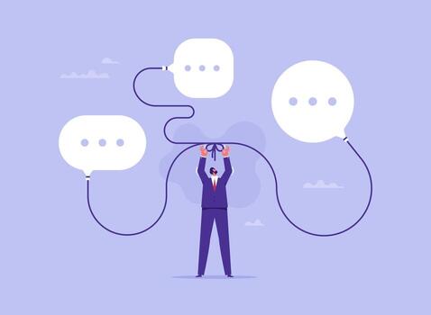 Businessman connect between conversation dialog, connect idea for solution concept, collaboration or cooperate to success vector