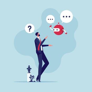 Businessman talking to a robot vector