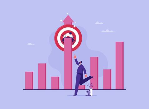 Businessman with graph break through target, business growth concept, surpassing sales target vector