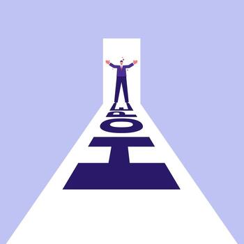 empresario en pie a un puerta mientras un sombra en un forma de el palabra esperanza, concepto de un ligero a el final de el túnel positivo Salir vector