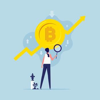 Bitcoin and cryptocurrency investing, crypto trading make profit and earning from Bitcoin price, analysis to trade crypto on big Bitcoin vector