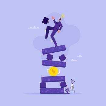 Businessman balancing on blocks vector
