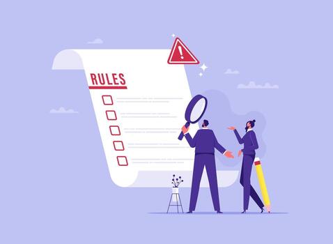 Two professionals reviewing business rules vector
