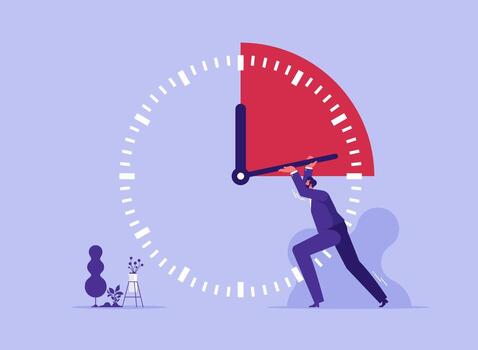 Man pushing clock hands forward vector
