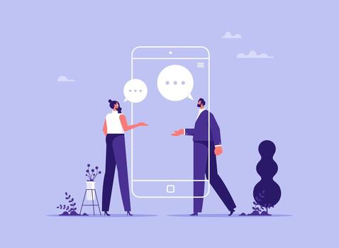 People using chat app on smartphone, using modern mobile application for communication concept vector