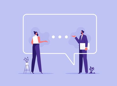 Businessman and businesswoman having a dialog about work and business, solving some problems in work, brainstorm about new creative ideas vector