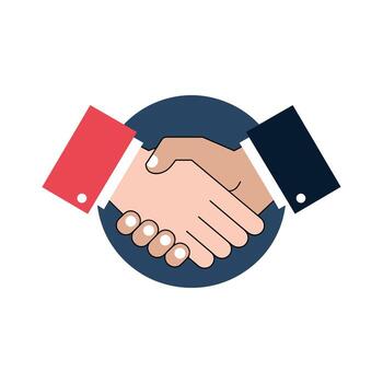 Two hands shaking in agreement inside a blue circle on white background Keywords, handshake vector