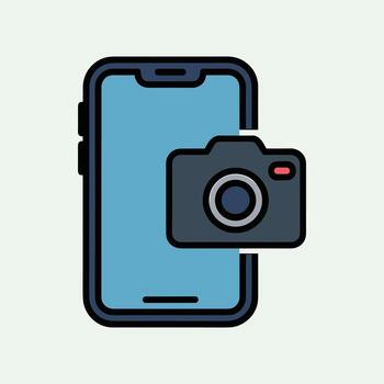Smartphone with a camera icon overlay on a light background Keywords, smartphone, phone, mobile, cell vector
