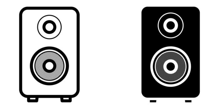 Speaker icon Set. Simple and clean line art illustration of an audio speaker in both black and white versions, ideal for music and technology themed designs. vector
