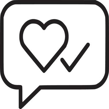 A speech bubble with a heart and tick mark vector