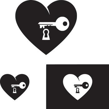 Black heart with a key and keyhole, isolated on white background vector