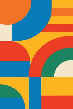 Abstract geometric composition featuring bold colors and dynamic shapes in a modern design aesthetic vector