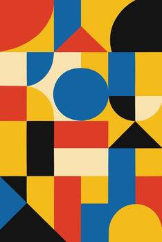 Abstract geometric composition featuring primary colors and organic shapes in a modern design vector