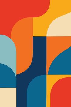 Vibrant abstract geometric composition featuring colorful shapes and wavy lines on a neutral background vector