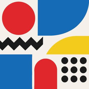 Vibrant geometric abstract pattern featuring circles and squares in bold primary and secondary colors vector