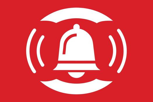 White Bell Icon With Sound Waves On Red Background vector