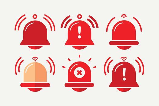 Set of Red Notification Bells and Alert Icons vector