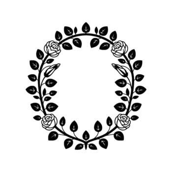 A sophisticated illustration of a circular floral wreath composed of stylized roses and leaves creating an elegant decorative border on a plain backdrop vector
