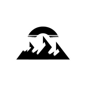 minimalista de resumen agudo montaña picos con un estilizado degradado semi circulo Dom o Luna encima ellos en monocromo vector