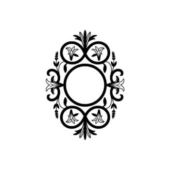 un simétrico ilustración de un florido oval marco con botánico floral elementos y infinito bucles rodeando un central vacío circular espacio en un ligero neutral antecedentes vector