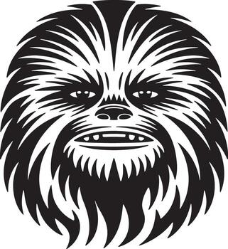 Monochromatic Depiction of a Wookiee Face Composed of Bold Graphic Lines and a Circular Border with a Grinning Facial Expression vector