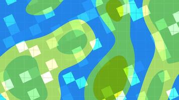 résumés liquide cligner carré abstrait boucle animation de vibrant bleu, vert, et Jaune géométrique formes avec la grille recouvrir Contexte video