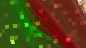 midnatt trädgård abstrakt bakgrund animering med strömmande röd och grön rader och skimrande fyrkant plattor video