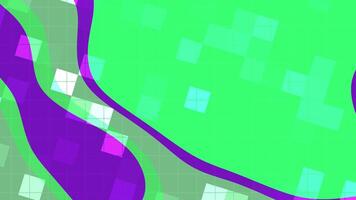 abstracts flytande blinka fyrkant dynamisk abstrakt animering med vibrerande grön, lila former och rutnät bakgrund skapar modern bilder. video