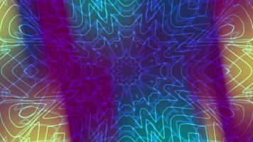 Peacock Feather Mesmerizing abstract neon kaleidoscope animation with vibrant colors and intricate geometric patterns seamlessly looping video