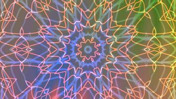 en vibrerande vrida fascinerande kalejdoskopisk animering visning invecklad geometrisk mönster med vibrerande färger och sömlös rörelse video