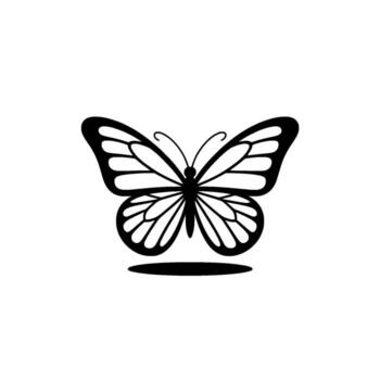 A striking silhouette of a stylized butterfly with intricate wing patterns rests serenely upon a clean background casting a subtle shadow beneath it vector