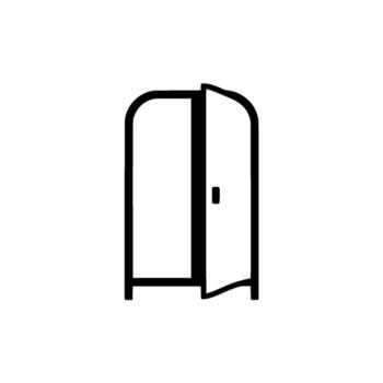 sencillo contorno de un abierto redondeado rectángulo guardarropa con uno puerta ligeramente un frasco en un limpiar antecedentes representando intimidad y oportunidad vector