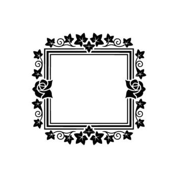 Elegant silhouette decorative square frame adorned with stylized roses and climbing ivy vines on a subtle textured light background vector