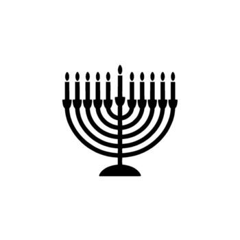 un minimalista silueta de un de nueve ramas Menorah con estilizado vela llamas soportes en un sencillo antecedentes con un sutil hexagonal geométrico modelo vector
