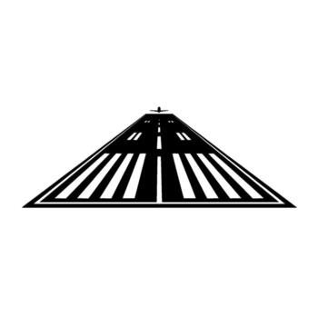 A minimalist silhouette of a small airplane on a runway with clear markings and a clean background vector