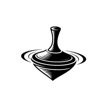 A striking illustration of a classic wooden spinning top in mid rotation depicted with dynamic swirling lines and a sense of motion against a simple clean background vector