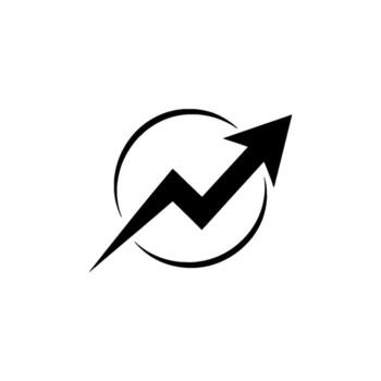 abstract arrow symbol with zigzag pattern inside a partial circle representing upward growth and positive financial performance isolated on a background vector