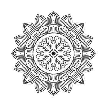 Intricate line art mandala featuring repeating petal shapes and symmetrical radial patterns on a clean background vector