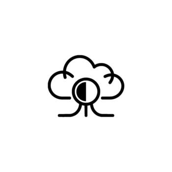 Minimalist outline representing a cloud connection node with abstract central element and clean grey background vector