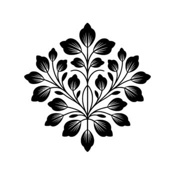 Symmetrical floral crest with intricately detailed leaves and curved stems isolated on a clean background representing elegance and organic patterns vector