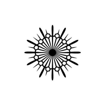 A stark geometric snowflake pattern with sharp pointed rays and hexagonal insets casting a soft shadow on a clean background vector