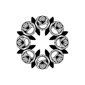 un detallado resumen circular floral modelo compuesto de estilizado Rosa contornos y hojas en un llanura antecedentes ideal para decorativo elementos vector