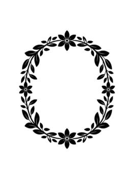 A silhouette of a circular floral wreath composed of stylized flowers and leaves creating an elegant decorative border on a plain off background vector